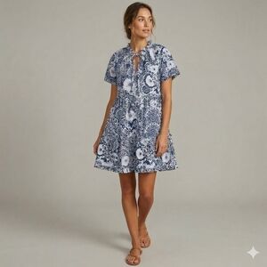 Tuckernuck Hyacinth House Thea Mini Dress Medium Navy White Floral Boho Flowy